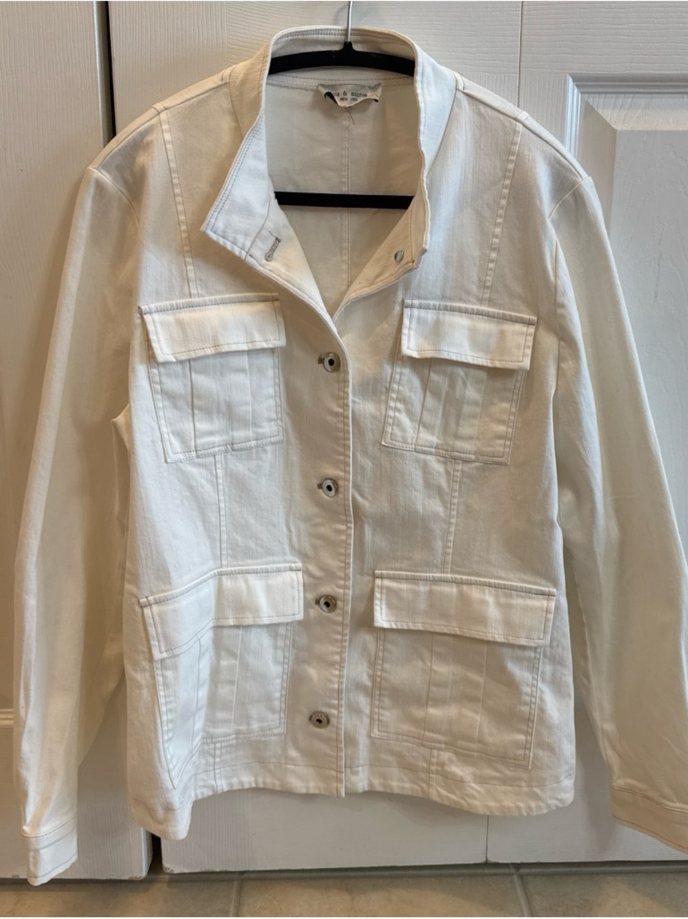 Lola & Sophie Cream White Utility Jacket with Front Flap Pockets